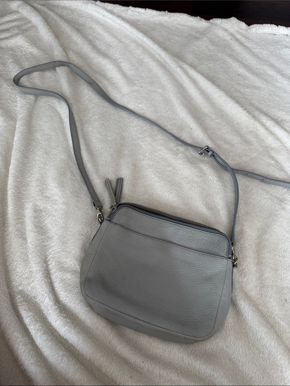 Fossil Gray Leather Crossbody Bag
